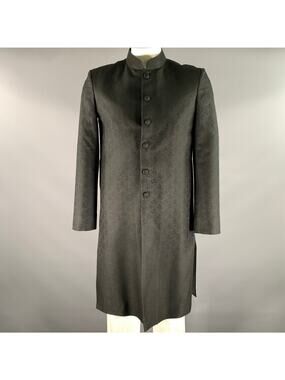 CUSTOM MADE Size 42 Black Paisely Jacquard Nehru Collar Coat